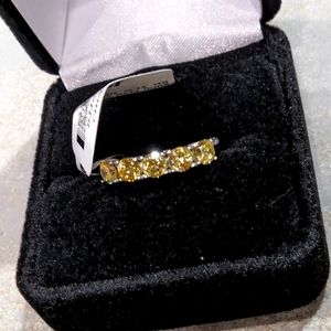 NWT Excellent 1.5ctw lab yellow diamond in rhodium over Sterling ring in 7
